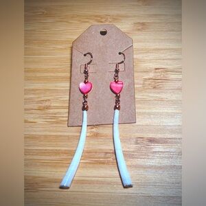 Beautiful dentallium and pink shell earring on copper findings!
